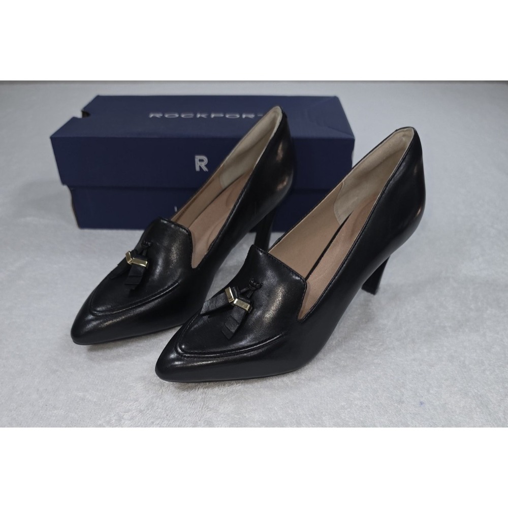 Rockport Women's Black Pointed Toe Tassel Loafers Low Heel Comfort Shoes Sz 7.5